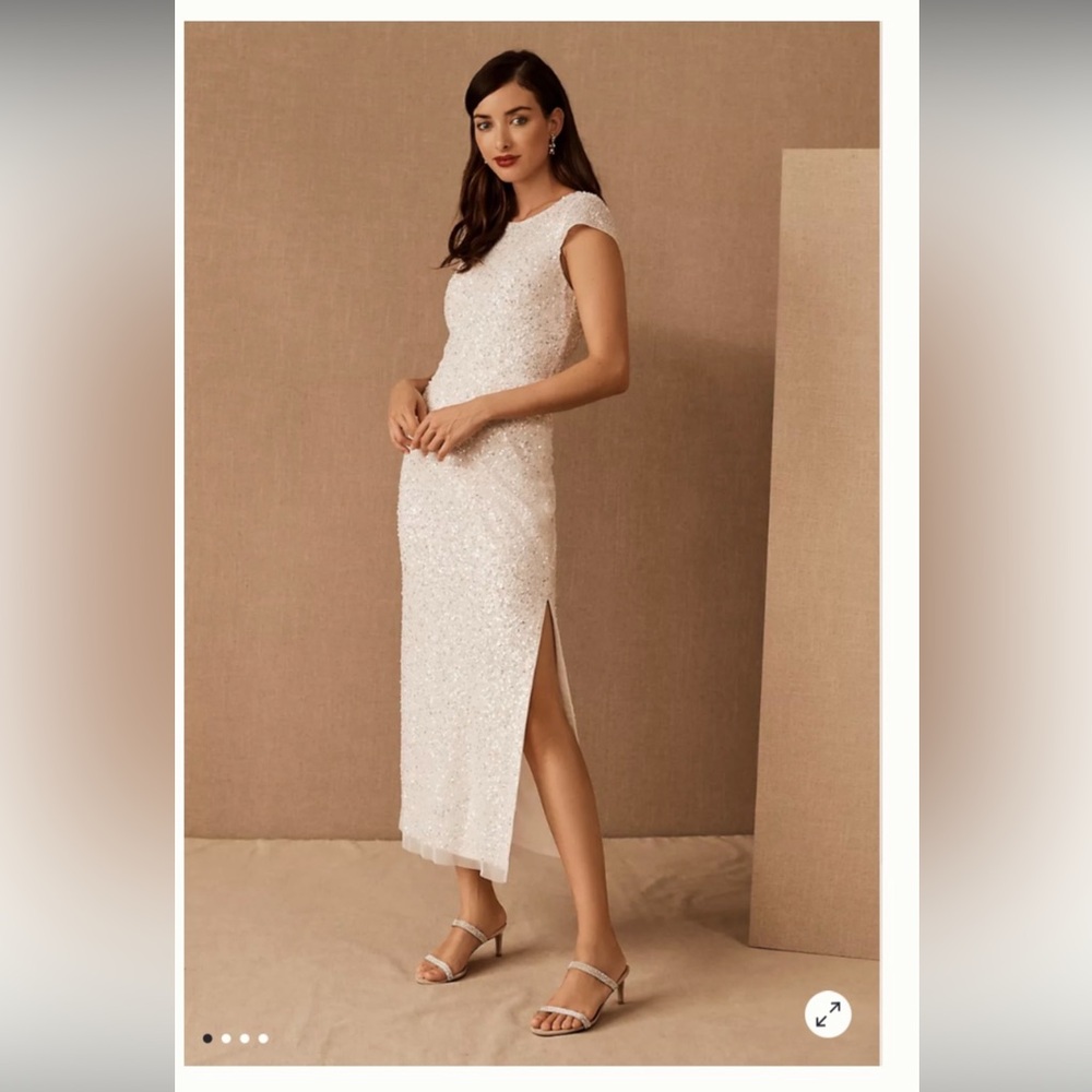 BHLDN Anthropologie Dresden Sequin Embellished Midi Dress Ivory
